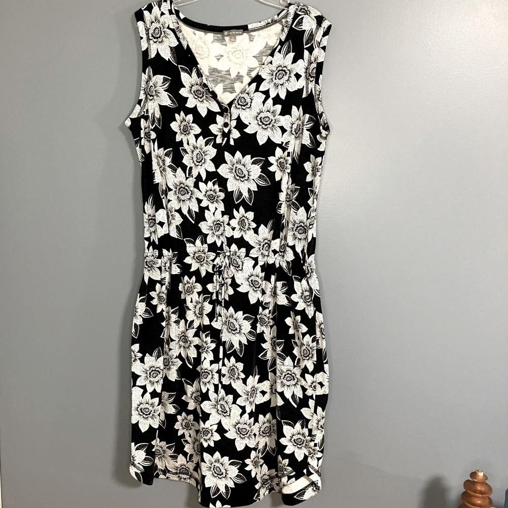 T by Talbots Sleeveless Floral Henley Midi  Dress Sz X